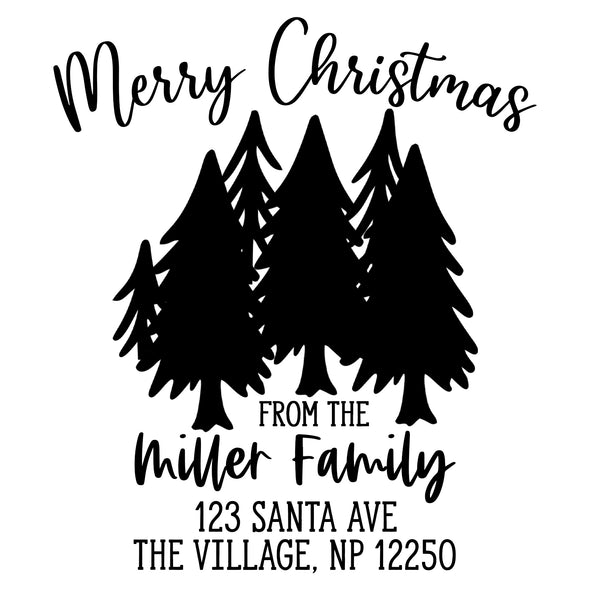 Merry Christmas with Trees Address Stamp
