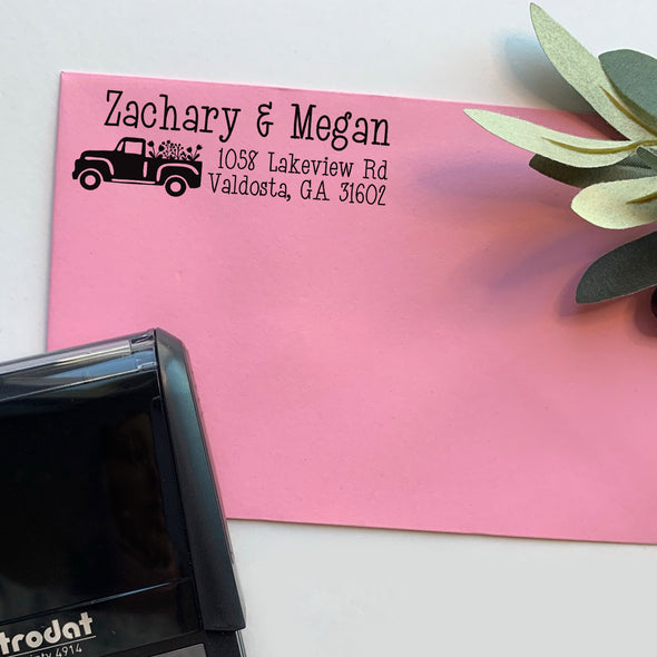 Floral Truck Address Stamp