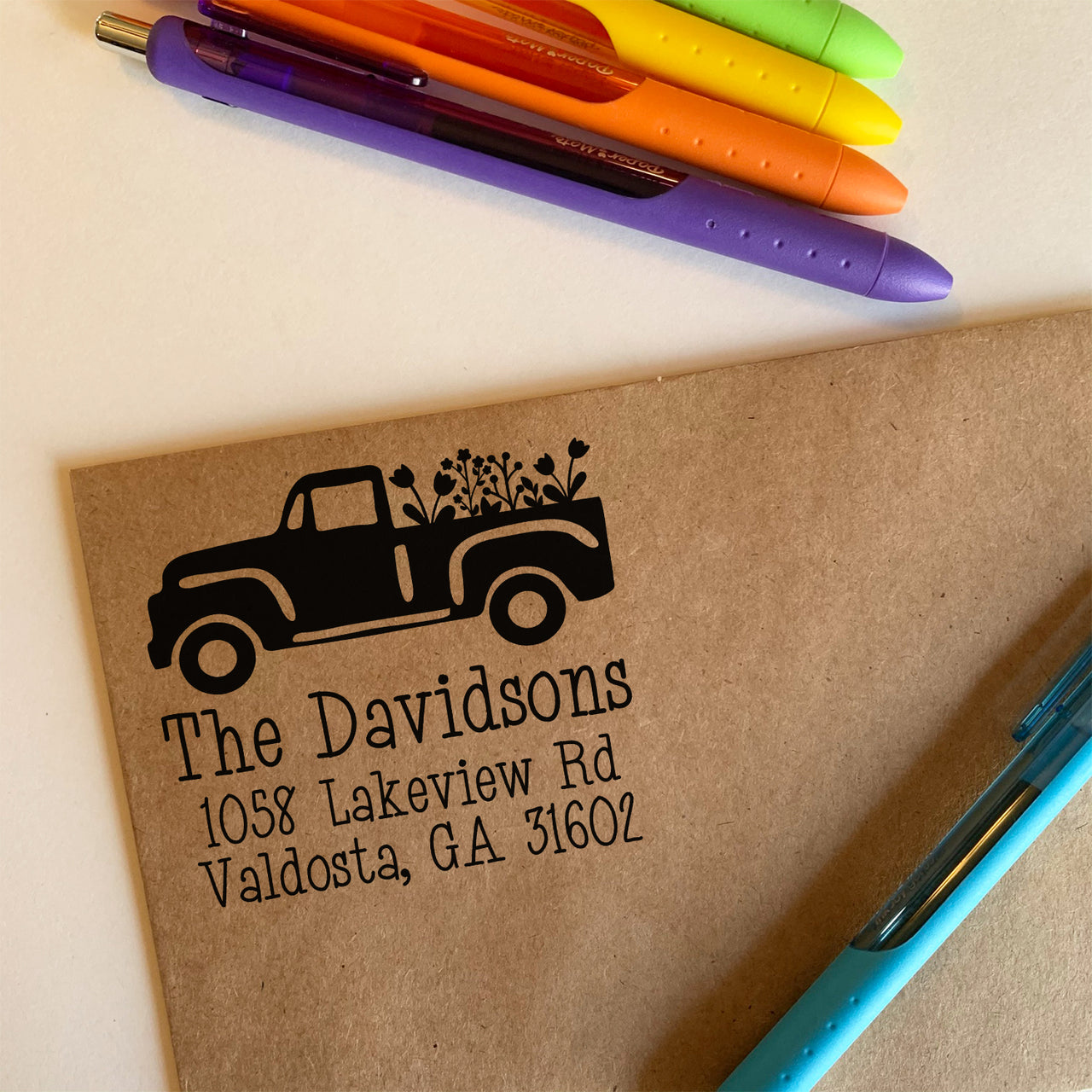 Floral Truck Address Stamp