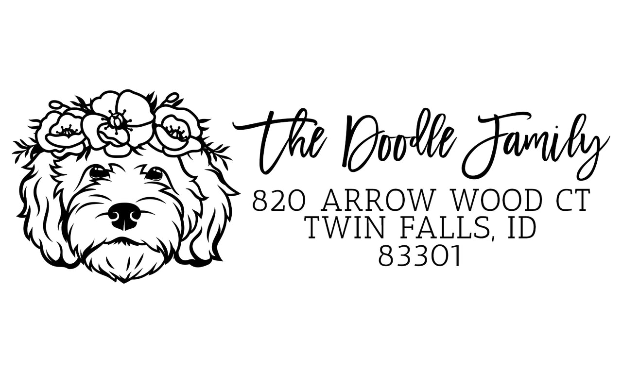 Floral Goldendoodle Address Stamp