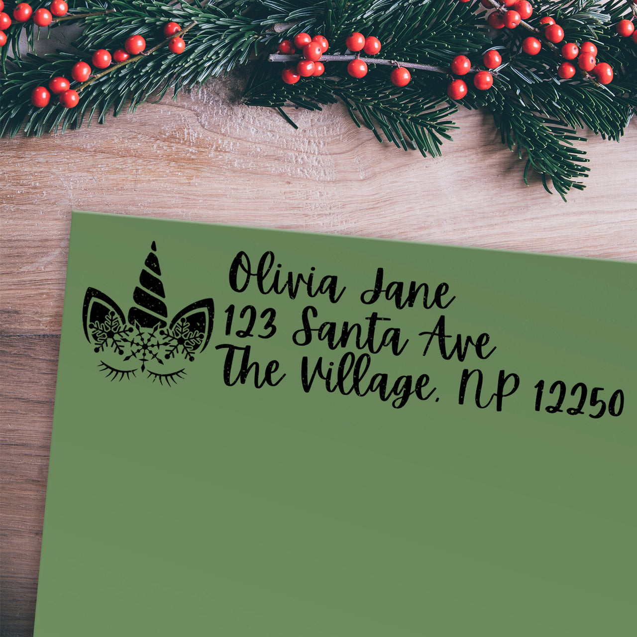 Winter Unicorn Address Stamp