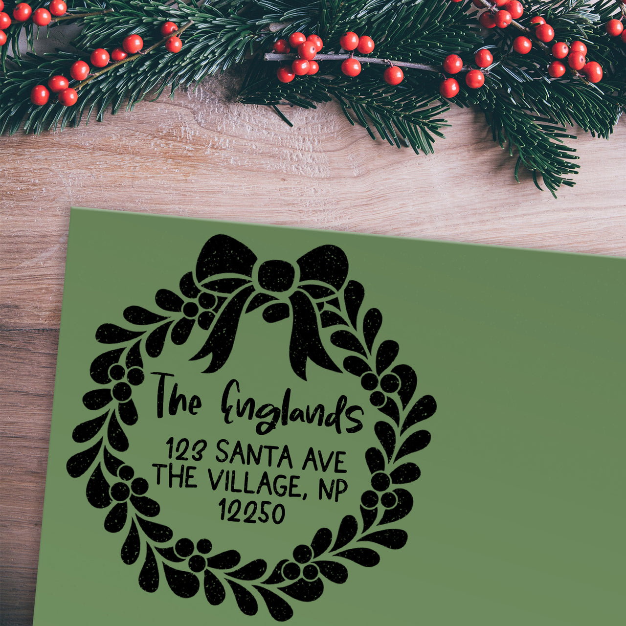 Christmas Wreath Address Stamp