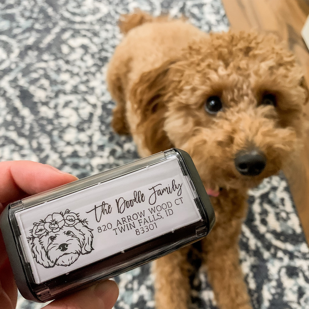 Floral Goldendoodle Address Stamp